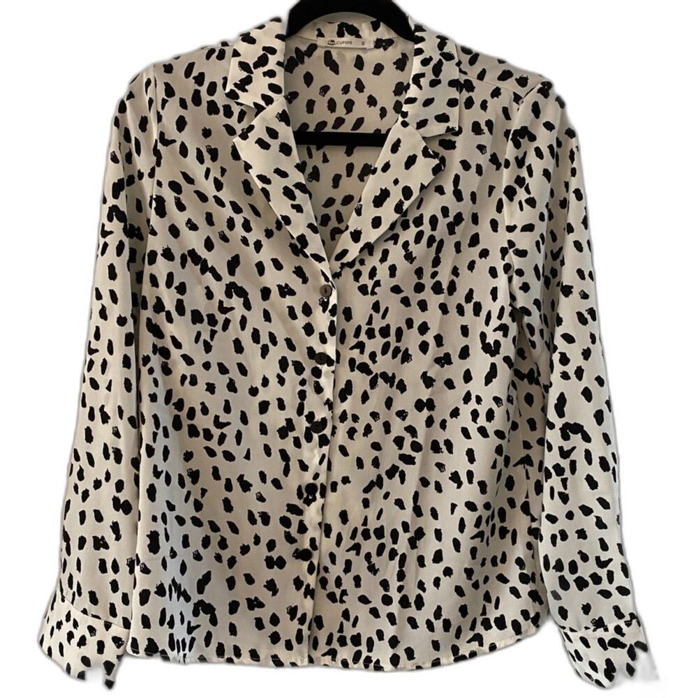Cupshe Black White Spotted Blazer Long Sleeve Button Up Blouse Women's Sz XS